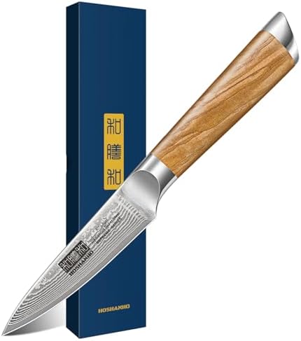 Couteau d'Office et à Légumes HOSHANHO, Tranchant Japonais Super, Manche Ergonomique en Bois, Couteau Éplucheur, Acier 6