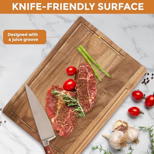 Planche à découper Acacia américaine avec pieds antidérapants - Idéale pour la cuisine, convient aux légumes et viande -