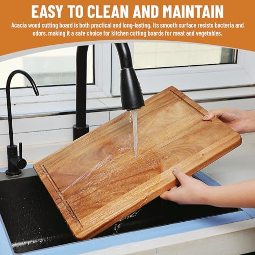 Planche à découper Acacia américaine avec pieds antidérapants - Idéale pour la cuisine, convient aux légumes et viande -