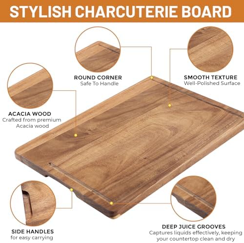 Planche à découper Acacia américaine avec pieds antidérapants - Idéale pour la cuisine, convient aux légumes et viande -