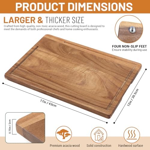 Planche à découper Acacia américaine avec pieds antidérapants - Idéale pour la cuisine, convient aux légumes et viande -