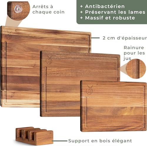  WALDWERK Plans à Découper en Acacia Massif pour Cuisine - Épaisseur de 2cm - Conçus pour les Cuisine Professionnelles e